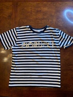 Fiorucci Unisex Blue & White Striped Logo Tee
